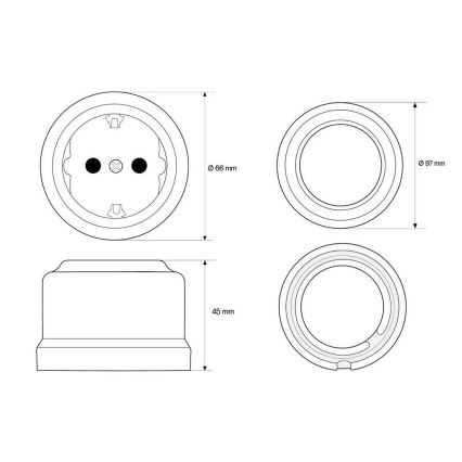 Elhard - Keramisch retro-wandstopcontact met frame SCHUKO 230V, zwart