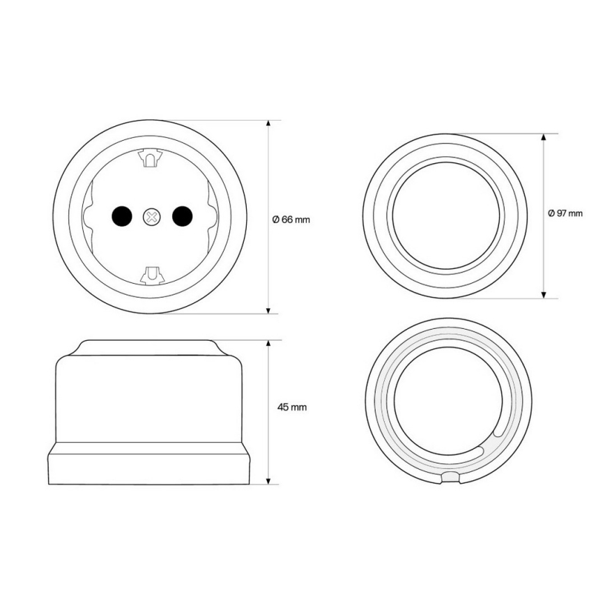Elhard - Keramisch retro-wandstopcontact met frame SCHUKO 230V, zwart