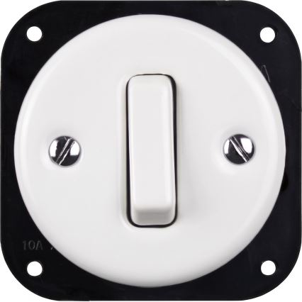 Elhard - Keramische retro 1-voudige schakelaar en 230V stopcontact met afdekraam wit