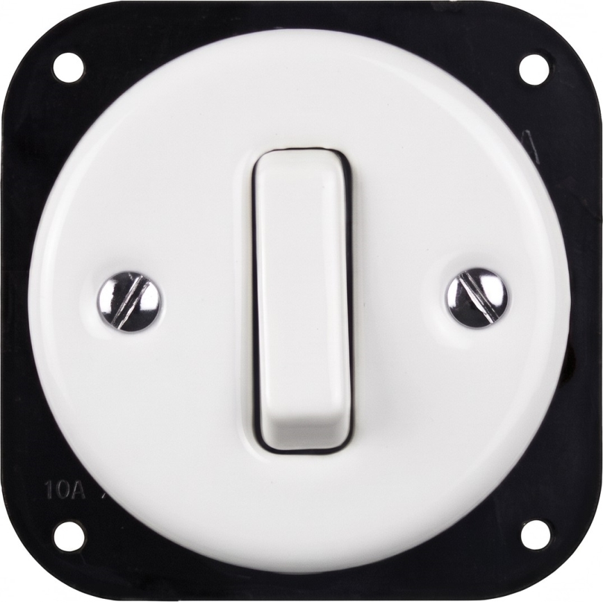 Elhard - Keramische retro 1-voudige schakelaar en 230V stopcontact met afdekraam wit