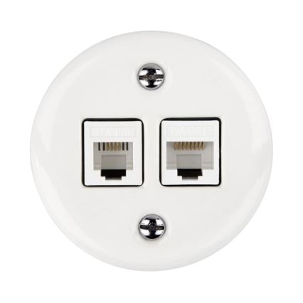 Elhard - Keramische retro datadoos 2x RJ45 wit