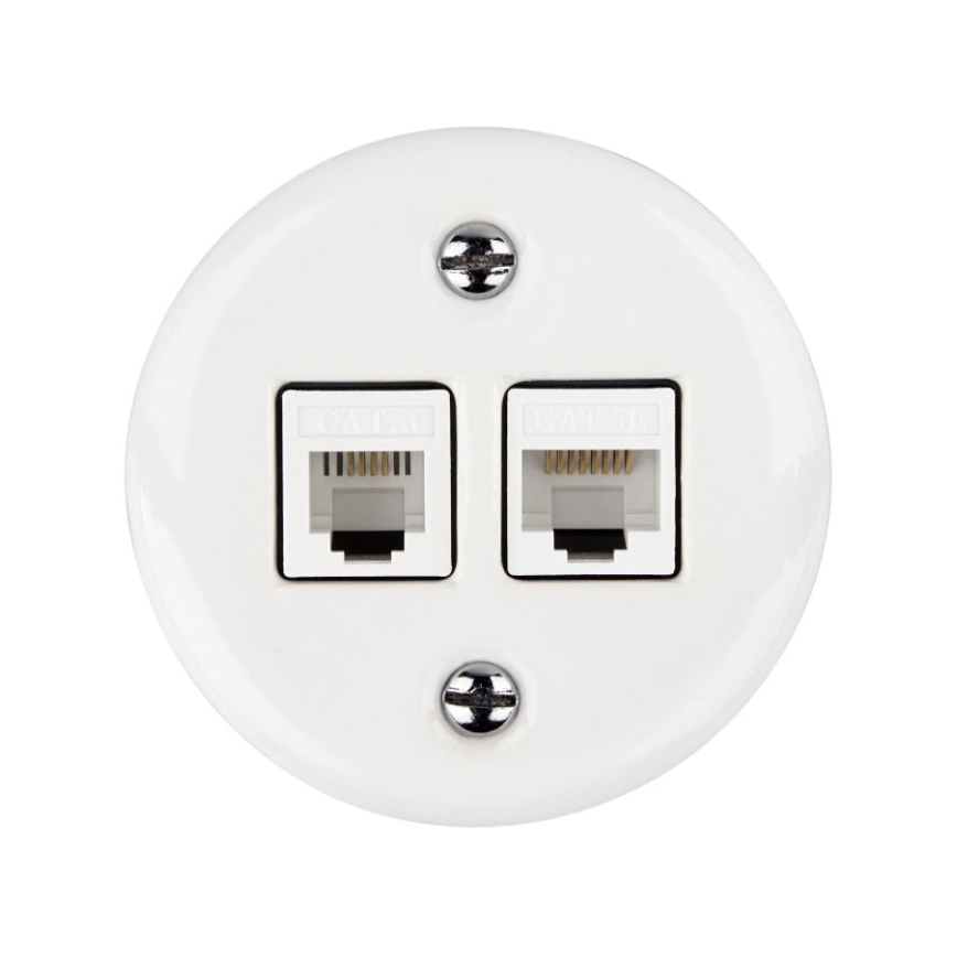 Elhard - Keramische retro datadoos 2x RJ45 wit