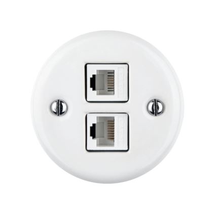 Elhard - Keramische retro datadoos 2x RJ45 wit