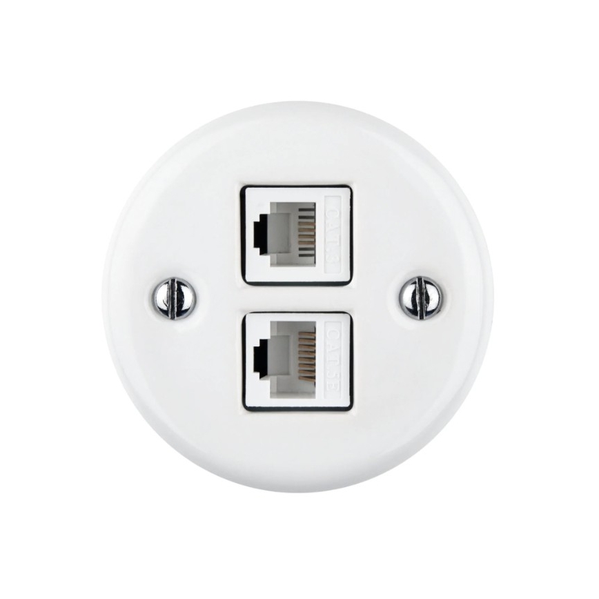 Elhard - Keramische retro datadoos 2x RJ45 wit
