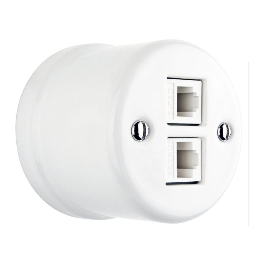 Elhard - Keramische retro datadoos 2x RJ45 wit