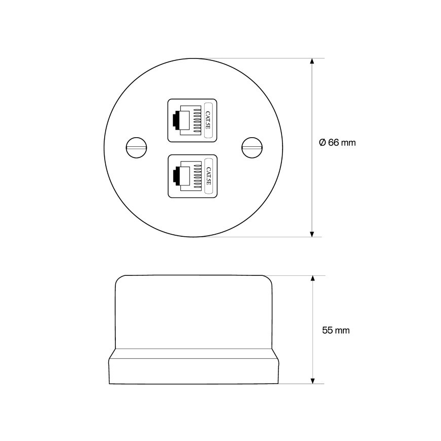 Elhard - Keramische retro datadoos 2x RJ45 wit