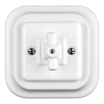Elhard - Keramische retro draaischakelaar voor trapverlichting met afdekraam nr. 6, wit