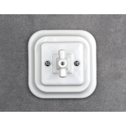 Elhard - Keramische retro draaischakelaar voor trapverlichting met afdekraam nr. 6, wit