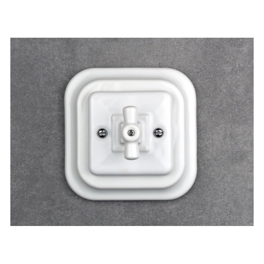 Elhard - Keramische retro draaischakelaar voor trapverlichting met afdekraam nr. 6, wit