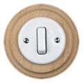 Elhard - Keramische retro enkele schakelaar met afdekraam č. 1 wit/licht hout