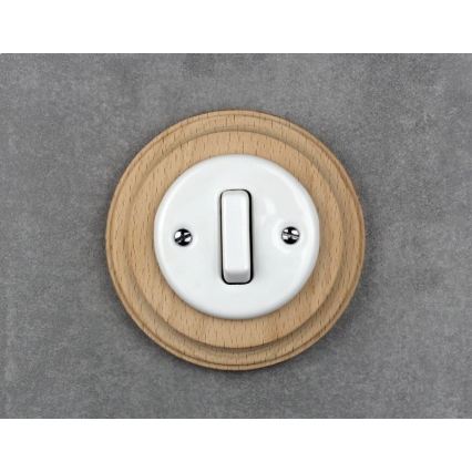 Elhard - Keramische retro enkele schakelaar met afdekraam č. 1 wit/licht hout