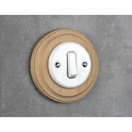 Elhard - Keramische retro enkele schakelaar met afdekraam č. 1 wit/licht hout