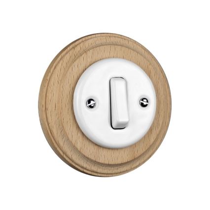 Elhard - Keramische retro enkele schakelaar met afdekraam č. 1 wit/licht hout