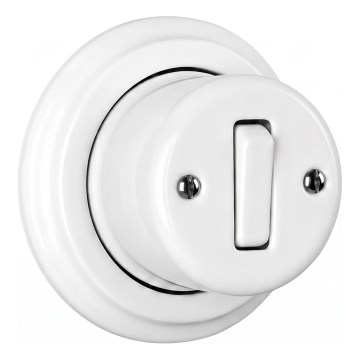 Elhard - Keramische retro enkele wandschakelaar met afdekraam nr. 1 wit