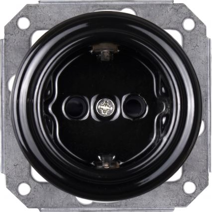 Elhard - Keramische retro schakelaar č. 1 en stopcontact 230V met SCHUKO-frame zwart/licht hout