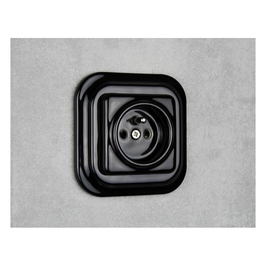 Elhard - Keramische retro-wandcontactdoos met afdekraam 230 V zwart