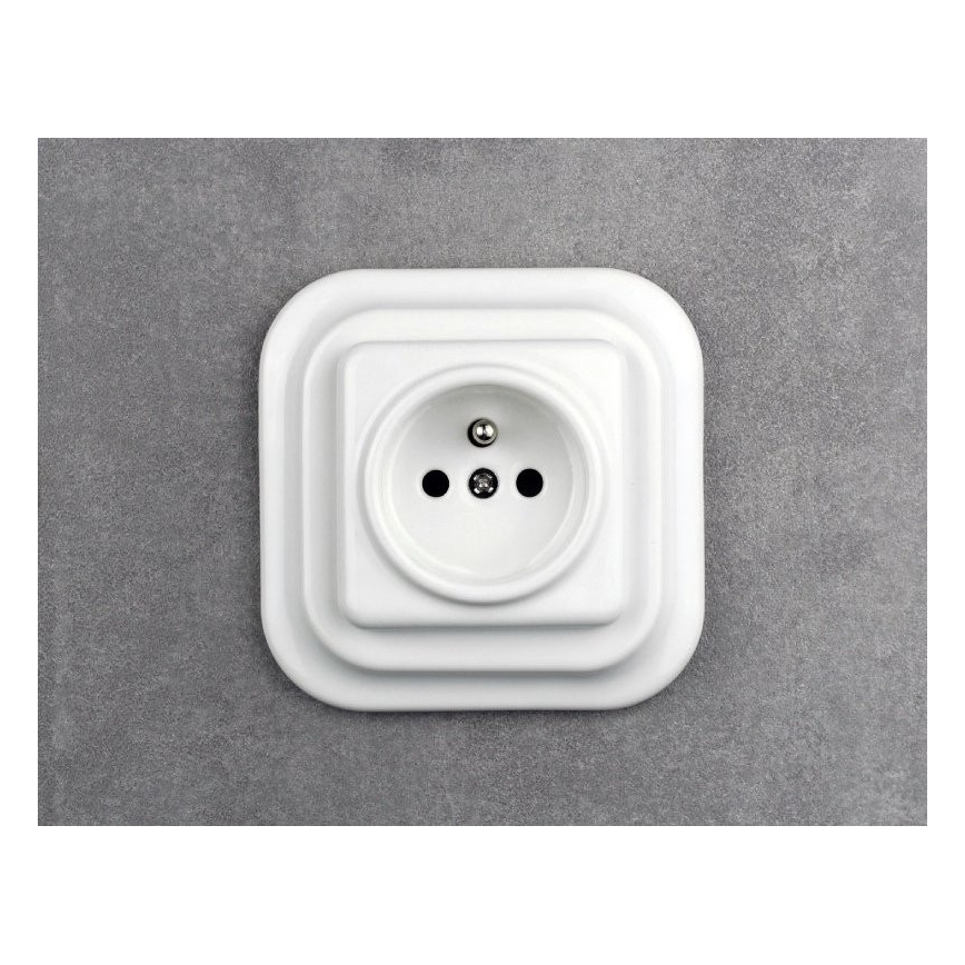 Elhard - Keramische retro-wandcontactdoos met afdekraam 230V wit