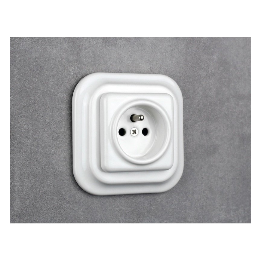 Elhard - Keramische retro-wandcontactdoos met afdekraam 230V wit