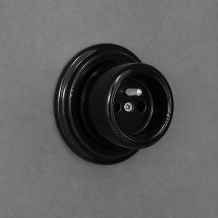 Elhard - Keramische retro-wandcontactdoos met frame 230V zwart