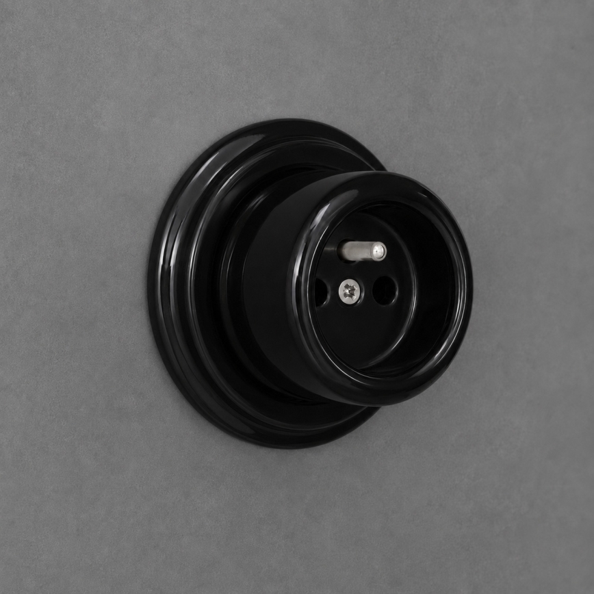 Elhard - Keramische retro-wandcontactdoos met frame 230V zwart