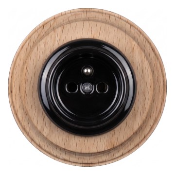 Elhard - Keramische retro wandcontactdoos met frame 230V zwart/licht hout