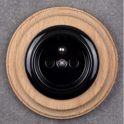 Elhard - Keramische retro wandcontactdoos met frame 230V zwart/licht hout
