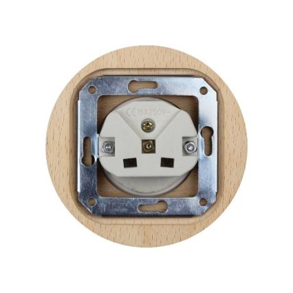Elhard - Keramische retro wandcontactdoos met frame 230V zwart/licht hout