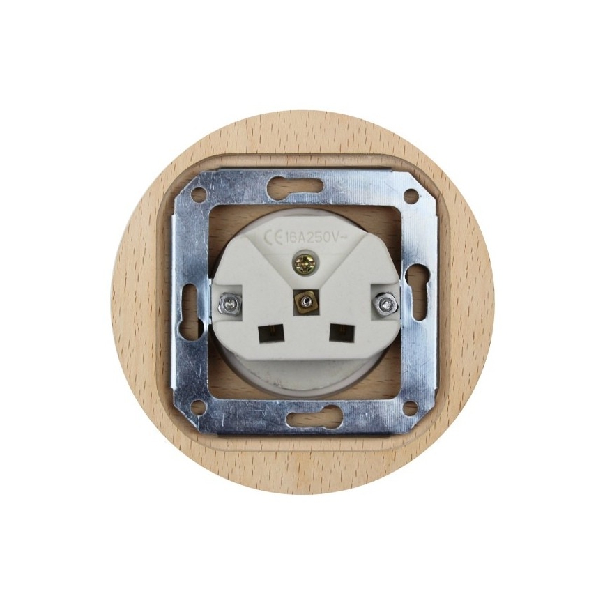 Elhard - Keramische retro wandcontactdoos met frame 230V zwart/licht hout