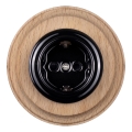 Elhard - Keramische retro wandcontactdoos met frame SCHUKO 230V zwart/licht hout