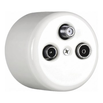Elhard - Keramische retro wandcontactdoos voor antenne TV+R+SAT, wit
