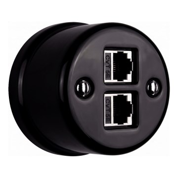 Elhard - Keramische retro wandcontactdoos voor data 2xRJ45, zwart