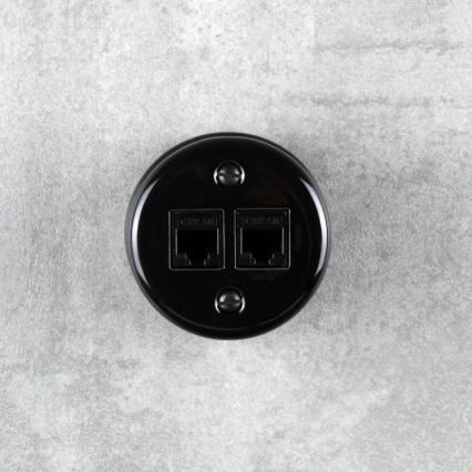 Elhard - Keramische retro wandcontactdoos voor data 2xRJ45, zwart