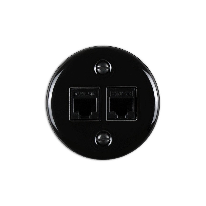 Elhard - Keramische retro wandcontactdoos voor data 2xRJ45, zwart