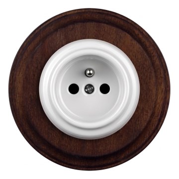 Elhard - Keramische retro wandcontactdoos voor huishoudelijk gebruik met afdekraam 230V wit/donker hout