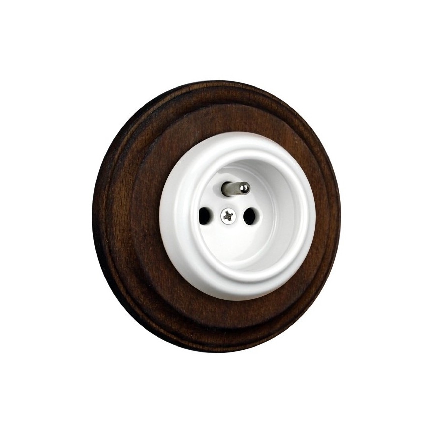 Elhard - Keramische retro wandcontactdoos voor huishoudelijk gebruik met afdekraam 230V wit/donker hout