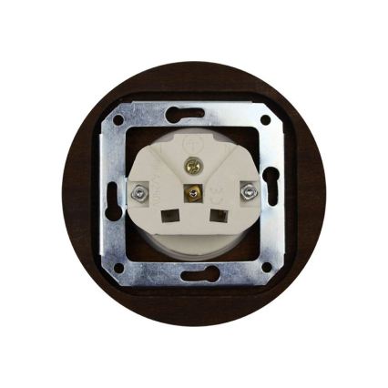 Elhard - Keramische retro wandcontactdoos voor huishoudelijk gebruik met afdekraam 230V wit/donker hout