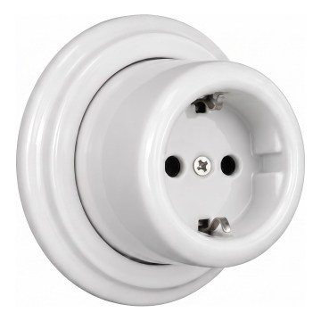 Elhard - Keramische retro-wandcontactdoos voor huishoudelijk gebruik met afdekraam, SCHUKO 230V, wit