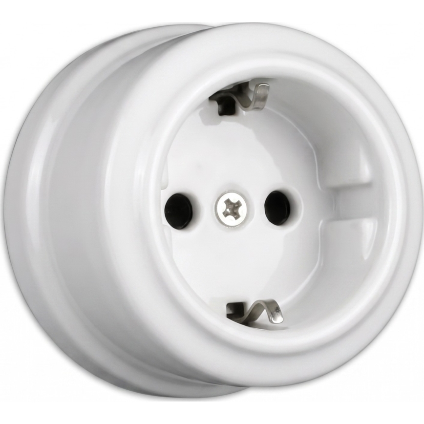 Elhard - Keramische retro-wandcontactdoos voor huishoudelijk gebruik met afdekraam, SCHUKO 230V, wit