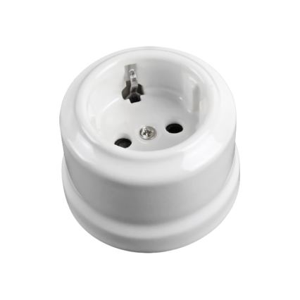 Elhard - Keramische retro-wandcontactdoos voor huishoudelijk gebruik met afdekraam, SCHUKO 230V, wit