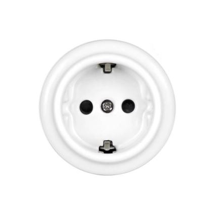 Elhard - Keramische retro-wandcontactdoos voor huishoudelijk gebruik met afdekraam, SCHUKO 230V, wit
