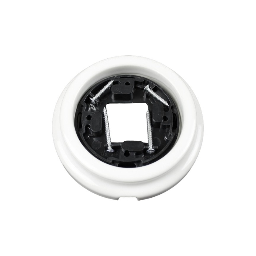 Elhard - Keramische retro-wandcontactdoos voor huishoudelijk gebruik met afdekraam, SCHUKO 230V, wit
