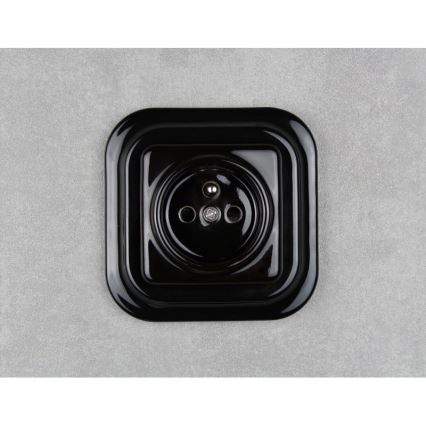 Elhard - Keramische retro wandcontactdoos voor huishoudelijk gebruik zonder afdekraam 230V zwart