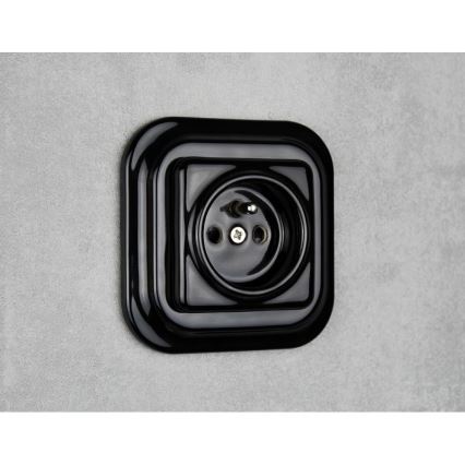 Elhard - Keramische retro wandcontactdoos voor huishoudelijk gebruik zonder afdekraam 230V zwart