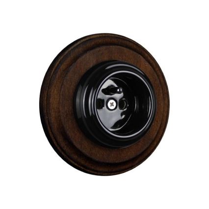 Elhard - Keramische retro wandcontactdoos voor woningen met afdekraam 230V zwart/donker hout
