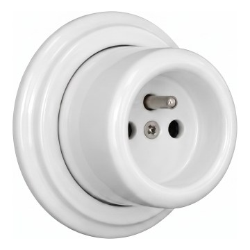Elhard - Keramische retro-wandcontactdoos voor woningen met frame, 230V, wit