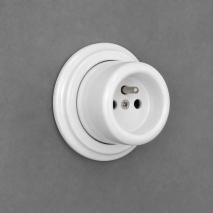 Elhard - Keramische retro-wandcontactdoos voor woningen met frame, 230V, wit