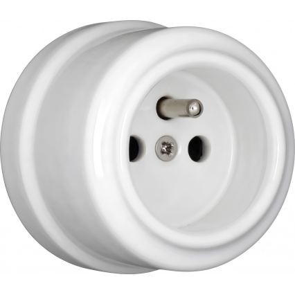 Elhard - Keramische retro-wandcontactdoos voor woningen met frame, 230V, wit