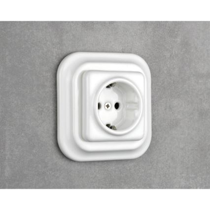 Elhard - Keramische retro wandcontactdoos zonder afdekraam SCHUKO 230 V wit
