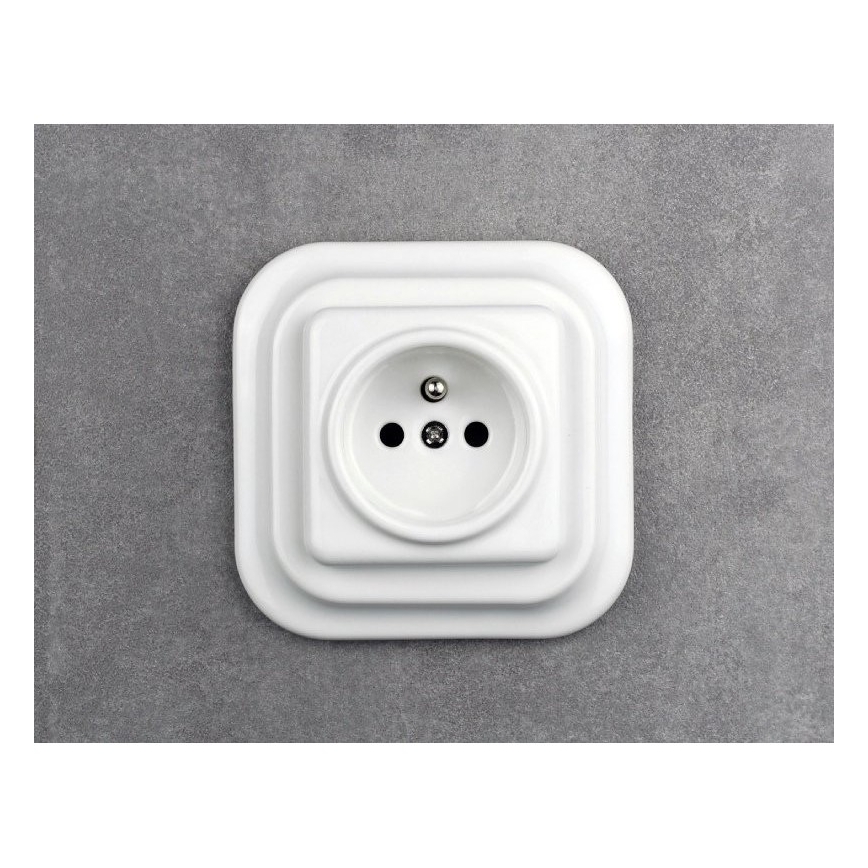 Elhard - Retro keramisch stopcontact 230 V, zonder afdekraam, wit