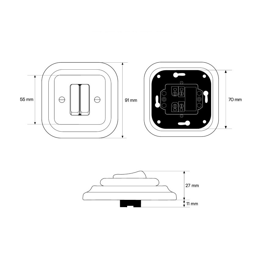 Elhard - Retro keramische dubbele trappenschakelaar met afdekraam nr. 6+6, wit